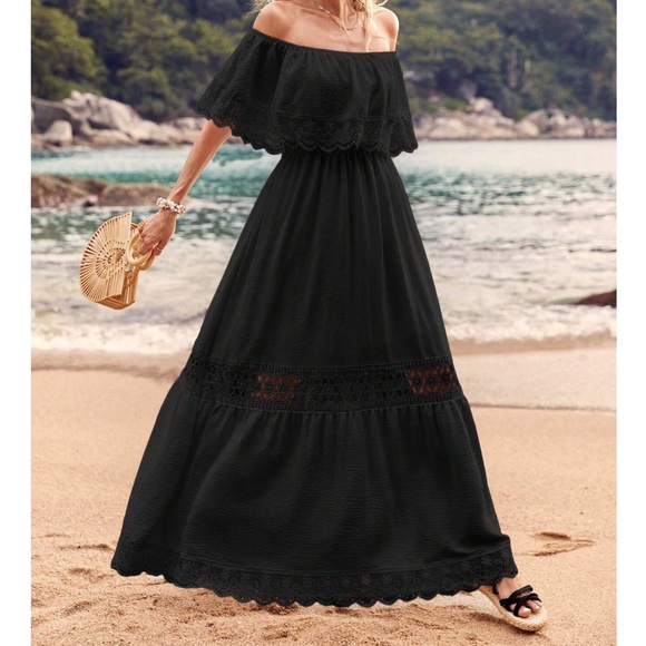 Boho White Lace Off Shoulder Maxi Dress - Picture 2 of 5